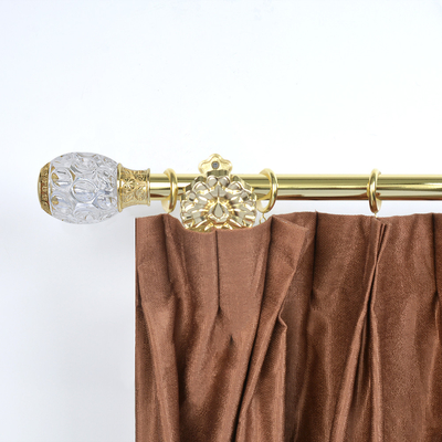 2M Pipe Curtain Pole Golden Aluminum Finials With Metal Single Brackets